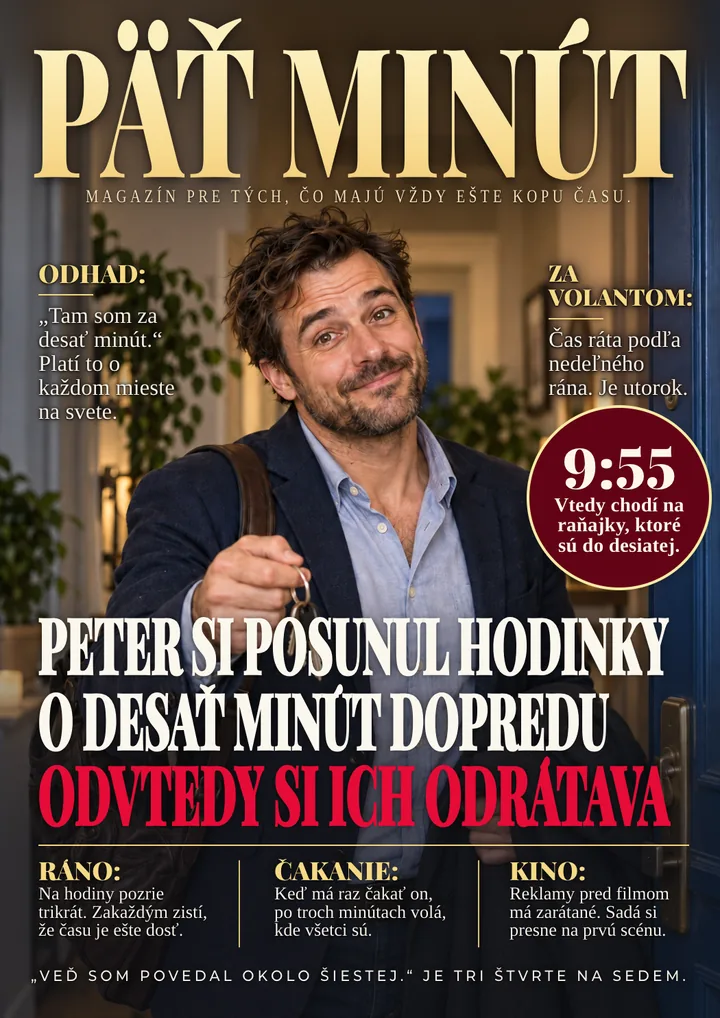 Titulka časopisu pre večného meškáča